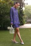 Shop_Klad_Blue Crepe Collared Botanic Print Shirt And Shorts Set_Online_at_Aza_Fashions