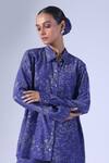 Buy_Klad_Blue Crepe Collared Botanic Print Shirt And Shorts Set