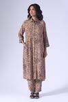 Buy_Klad_Brown Crepe Collared Botanic Printed Long Coordinated Set_at_Aza_Fashions