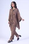 Klad_Brown Crepe Round Neck Botanic Print Oversized Shirt And Pants Set_Online_at_Aza_Fashions