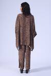 Shop_Klad_Brown Crepe Round Neck Botanic Print Oversized Shirt And Pants Set_at_Aza_Fashions