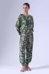 Shop_Klad_Green Mohair, Crepe Round Neck Beetle Print Jogger Set_Online_at_Aza_Fashions
