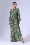 Buy_Klad_Green Crepe Mandarin Collar Beetle Print Drawstring Maxi Dress_at_Aza_Fashions