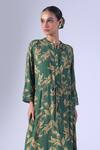 Klad_Green Crepe Mandarin Collar Beetle Print Drawstring Maxi Dress_Online_at_Aza_Fashions
