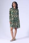 Klad_Green Crepe Collared Printed Beetle Shirt Dress_Online_at_Aza_Fashions