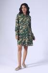 Buy_Klad_Green Crepe Collared Printed Beetle Shirt Dress_at_Aza_Fashions