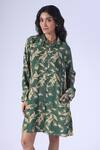 Shop_Klad_Green Crepe Collared Printed Beetle Shirt Dress_Online_at_Aza_Fashions