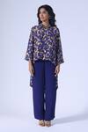 Buy_Klad_Navy Crepe, Mohair Collared Floral Printed Shirt And Solid Pants Set_at_Aza_Fashions