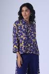 Buy_Klad_Navy Crepe, Mohair Collared Floral Printed Shirt And Solid Pants Set_Online_at_Aza_Fashions