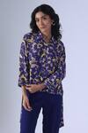 Shop_Klad_Navy Crepe, Mohair Collared Floral Printed Shirt And Solid Pants Set_Online_at_Aza_Fashions