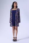 Klad_Navy Crepe Open Neck Printed Jacket And Shorts Set_Online_at_Aza_Fashions