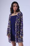 Buy_Klad_Navy Crepe Open Neck Printed Jacket And Shorts Set_Online_at_Aza_Fashions