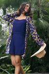 Shop_Klad_Navy Crepe Open Neck Printed Jacket And Shorts Set_Online_at_Aza_Fashions
