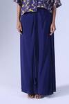 Klad_Navy Crepe Round Neck Asymmetrical Printed Top And Draped Skirt Set_Online_at_Aza_Fashions