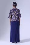 Shop_Klad_Navy Crepe Round Neck Asymmetrical Printed Top And Draped Skirt Set_at_Aza_Fashions