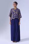 Buy_Klad_Navy Crepe Round Neck Asymmetrical Printed Top And Draped Skirt Set_Online_at_Aza_Fashions