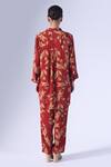 Shop_Klad_Red Crepe Collared Beetle Print Coordinated Set_at_Aza_Fashions