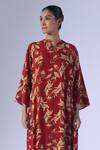 Klad_Red Crepe Mandarin Collar Printed High Low Dress_Online_at_Aza_Fashions
