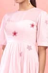 The Loom Art_Pink Cotton Embroidery Round Neck Flutter Sleeve A-line Dress _Online_at_Aza_Fashions