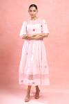 Buy_The Loom Art_Pink Cotton Embroidery Round Neck Flutter Sleeve A-line Dress _Online_at_Aza_Fashions