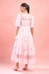 Shop_The Loom Art_Pink Cotton Embroidery Round Neck Flutter Sleeve A-line Dress _at_Aza_Fashions