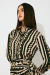 Koai_Green Cotton, Silk Collared Dark And Cream Pattern Shirt _at_Aza_Fashions