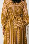 Shop_Koai_Mustard Cotton, Silk Round Neck Midi Dress With And Peach Pattern _Online_at_Aza_Fashions