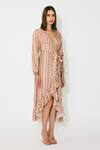 Koai_Peach Cotton V-neck Pattern Wrap Midi Dress _Online_at_Aza_Fashions