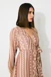 Koai_Peach Cotton V-neck Pattern Wrap Midi Dress _at_Aza_Fashions