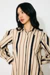 Buy_Koai_Cream Cotton Collared And Dark Green Stripe Maxi Shirt Dress _Online_at_Aza_Fashions
