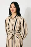 Buy_Koai_Cream Cotton Collared And Dark Green Stripe Maxi Shirt Dress 