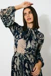KoAi_Blue Georgette Collared Floral Bow Tie Shirt _Online_at_Aza_Fashions