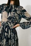 KoAi_Blue Georgette Collared Floral Bow Tie Shirt _at_Aza_Fashions