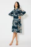 Buy Koai Blue Muslin, Cotton, Silk Collared Toile Print Shirt Dress Online at Aza Fashions Buy_Koai_Blue Muslin, Cotton, Silk Collared Toile Print Shirt Dress _Online_at_Aza_Fashions