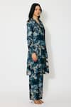 Buy_Koai_Blue Muslin, Cotton, Silk Collared Toile Print Long Shirt Set _Online_at_Aza_Fashions