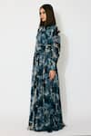 KoAi_Blue Georgette Open Neck Toile Print Long Dress _Online_at_Aza_Fashions