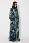 Buy_KoAi_Blue Georgette Open Neck Toile Print Long Dress _Online_at_Aza_Fashions