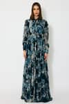 Buy_KoAi_Blue Georgette Open Neck Toile Print Long Dress _at_Aza_Fashions