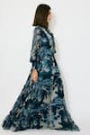Buy_KoAi_Blue Georgette Open Neck Toile Print Long Dress 