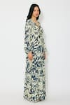 Shop_KoAi_Off White Indigo Printed Muslin Cotton Silk Maxi Dress _Online_at_Aza_Fashions