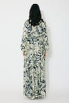 Shop_KoAi_Off White Indigo Printed Muslin Cotton Silk Maxi Dress _at_Aza_Fashions