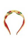 Samyukta Singhania_Yellow Beads Watermelon Embroidered Hairband _Online_at_Aza_Fashions