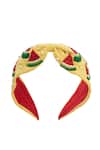 Buy_Samyukta Singhania_Yellow Beads Watermelon Embroidered Hairband _Online_at_Aza_Fashions