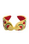 Shop_Samyukta Singhania_Yellow Beads Watermelon Embroidered Hairband _at_Aza_Fashions