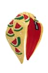 Shop_Samyukta Singhania_Yellow Beads Watermelon Embroidered Hairband _Online_at_Aza_Fashions