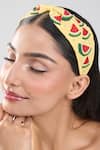 Samyukta Singhania_Yellow Beads Watermelon Embroidered Hairband _at_Aza_Fashions