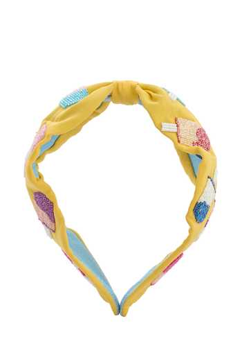 Nazaakat By Samara Singh_Yellow Embroidery Ice Cream Hand Hairband _Online_at_Aza_Fashions