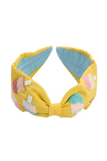 Shop_Nazaakat By Samara Singh_Yellow Embroidery Ice Cream Hand Hairband _at_Aza_Fashions