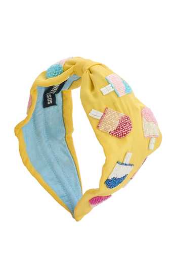 Nazaakat By Samara Singh_Yellow Embroidery Ice Cream Hand Hairband _at_Aza_Fashions