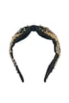 Nazaakat By Samara Singh_Black Pearls, Zari Antique Gold Embroidered Hairband _Online_at_Aza_Fashions